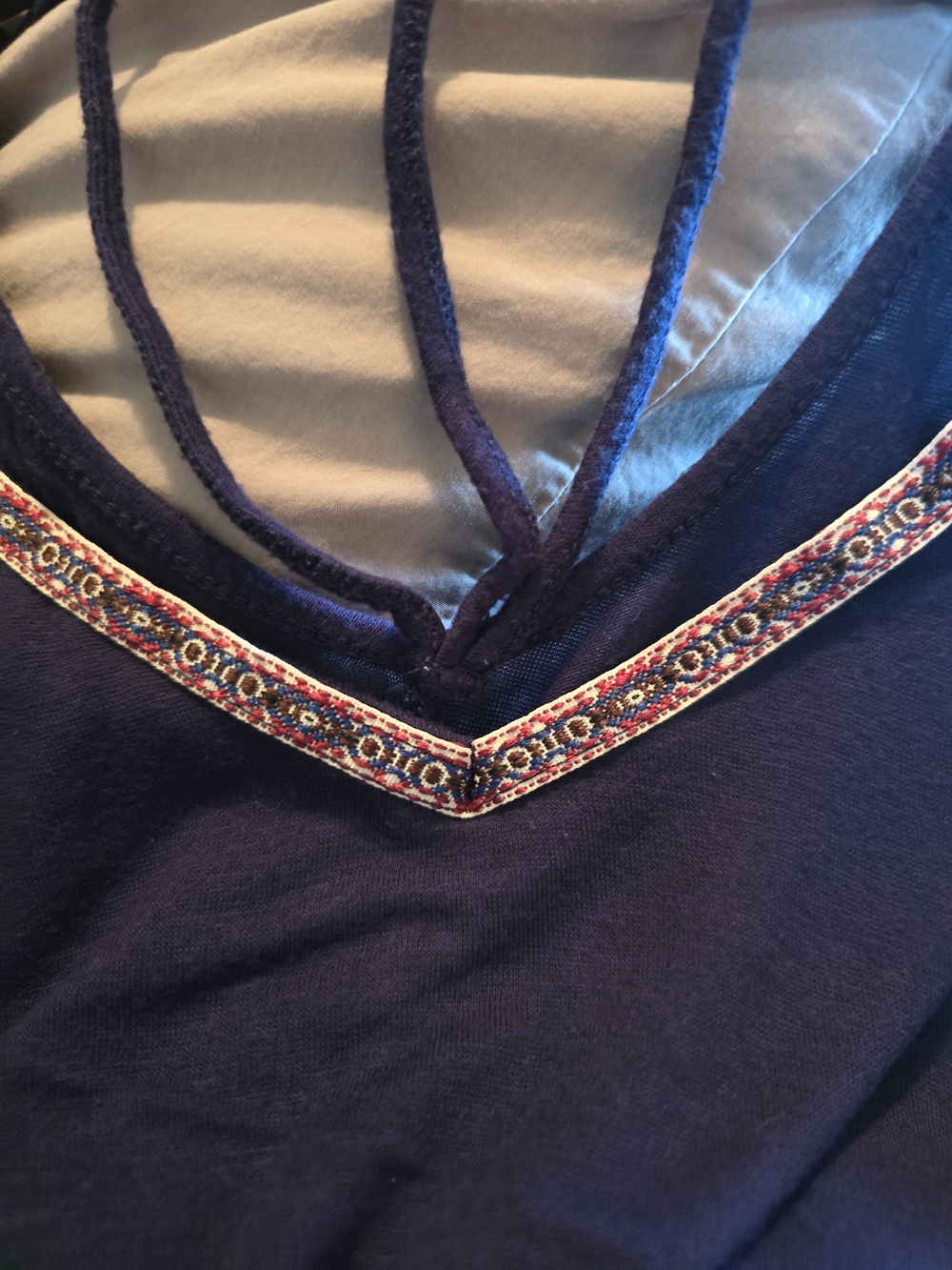 Navy V-Neck Short Sleeve Tunic with Back Strap Detail - Picture 3 of 4